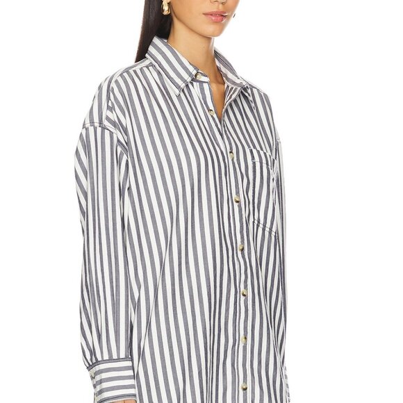 Free People We The Free Freddie Striped Shirt Size XS NAUTICAL NAVY COMBO - Picture 6 of 9